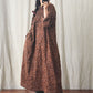 Women Autumn Worn Button Flower Loose Linen Dress