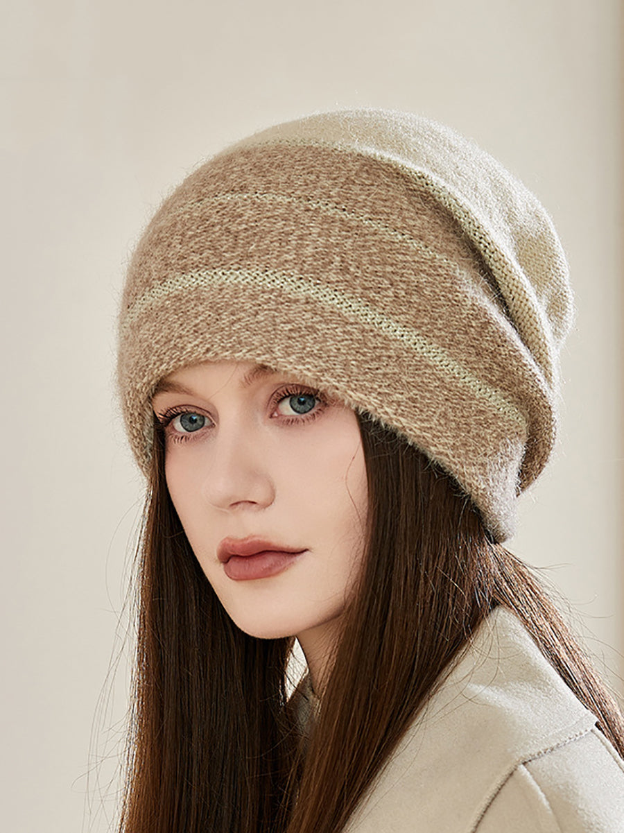 Women Winter Colorblock Warm Knit Hat