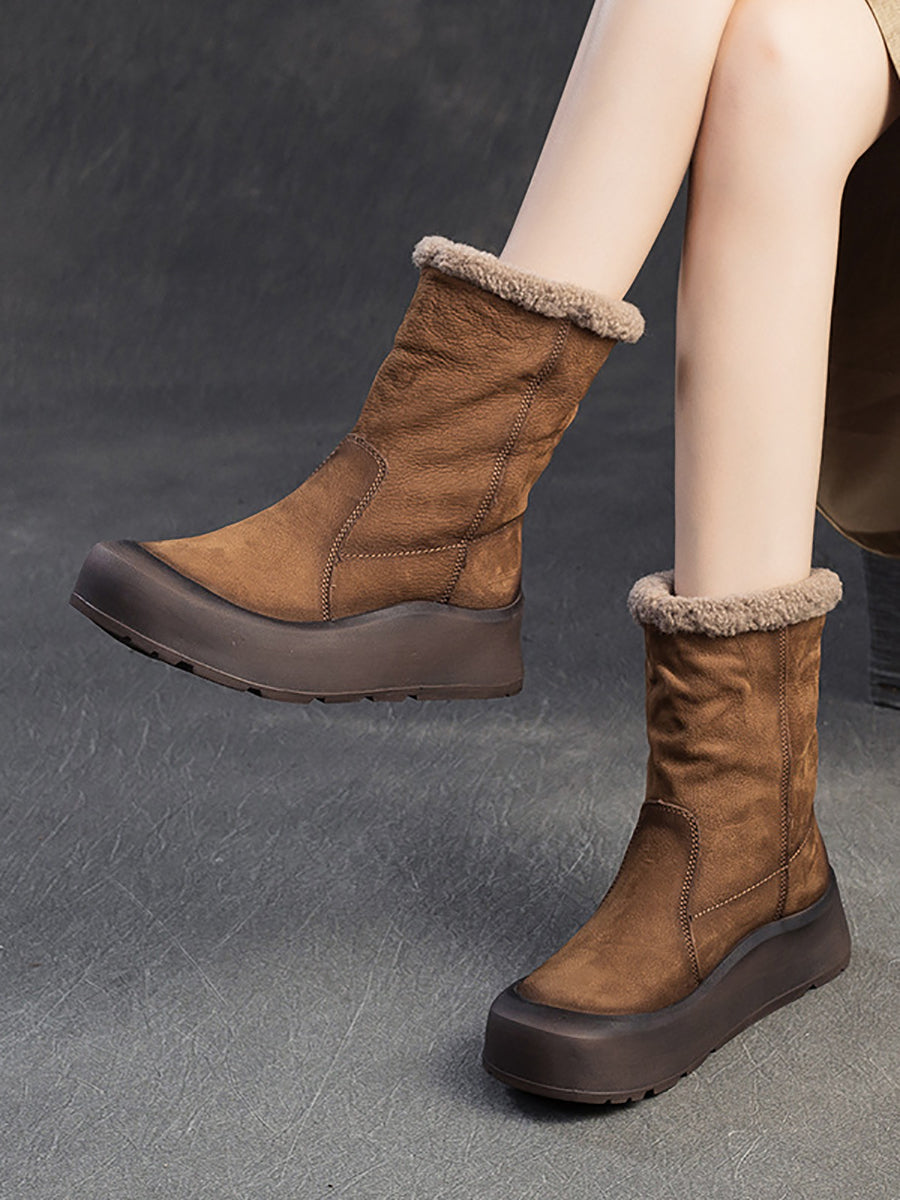 Women Winter Warm Fleece-lined Leather Boots