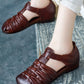 Women Summer Vintage Leather Spliced Falt Sandals