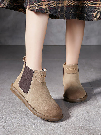 Women Colorblock Genuine Leather Flat Chelsea Boots