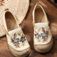 Women Ethnic Flower Embroidery Linen Cotton Flat Shoes