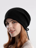 Women Autumn Pure Color Strap Knit Hat