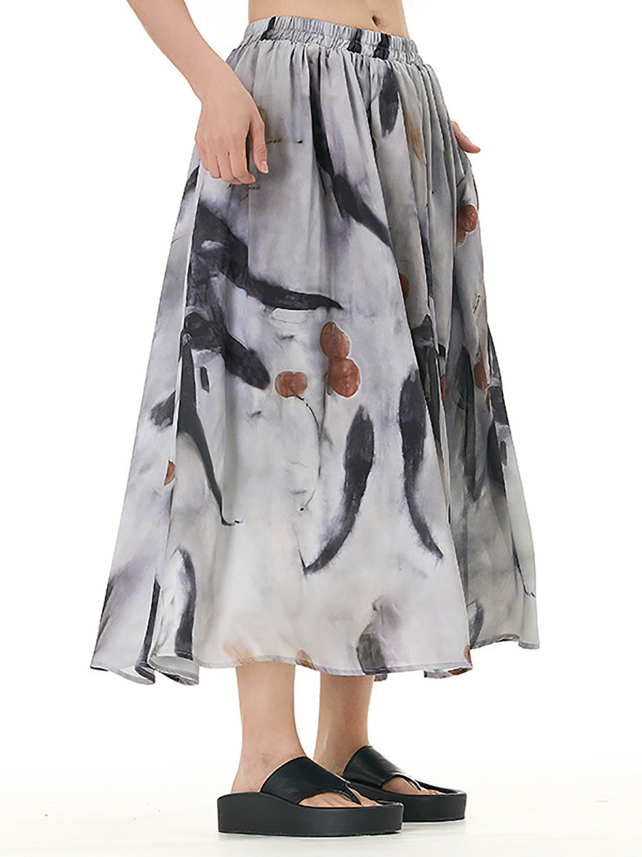 Women Summer Ethnic Print Loose Skirt