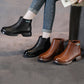 Women Vintage Commute Leather Zipper Mid-Heel Boots