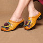 Women Summer Ethnic Leather Flower Spliced Low Heel Sandals