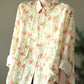 Women Vintage Floral Spring Button Up Ramie Blouse