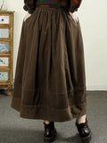 Women Vintage Autumn Solid Spliced Cotton Skirt