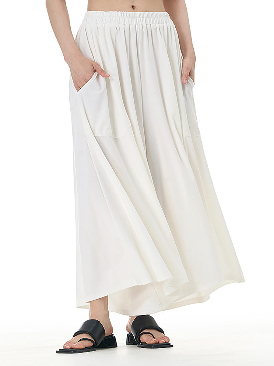 Women Summer Casual Solid Wide-leg Loose Pants