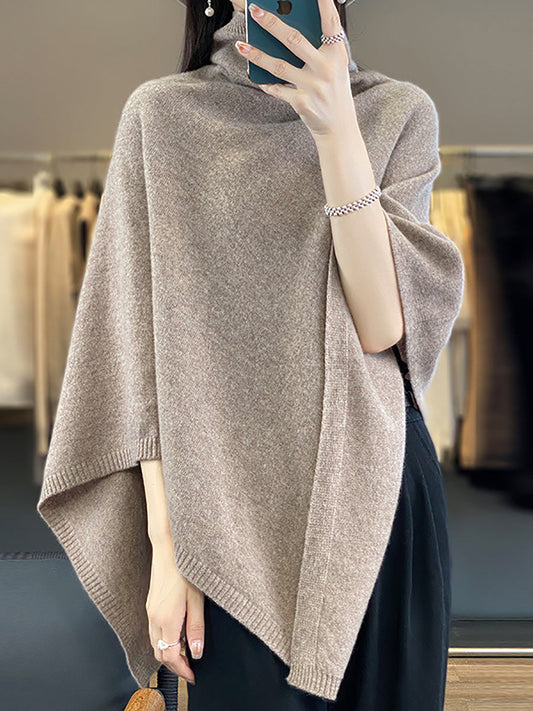 Women Winter Casual Solid Knit Warm Turtleneck Shawl