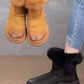 Women Solid Leather Plush Spliced Winter Boots