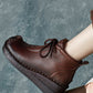 Women Vintage Genuine Leather Spliced Strap Mid-Heel Boots