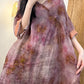 Women Summer Vintage Tie-dye V-Neck Spliced Linen Dress