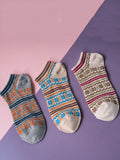 3 Pairs Women Summer Ethnic Short Socks