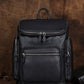 Retro Pure Color Leather Zipper Large Capacity Backpack