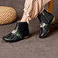 Women Ethnic Leather Embroidery Low Heel Boots