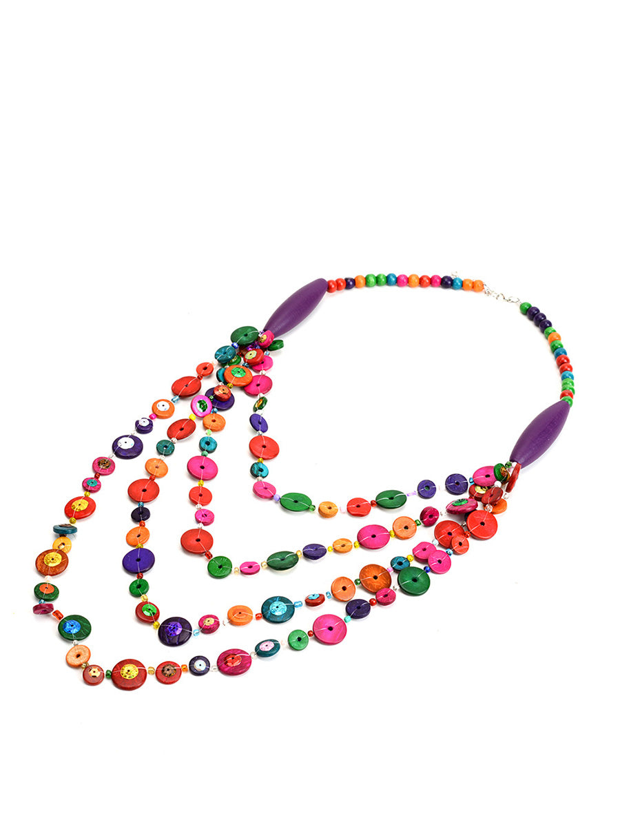 Fashion Colorful Wooden Bead Weave Multi-layer Necklace