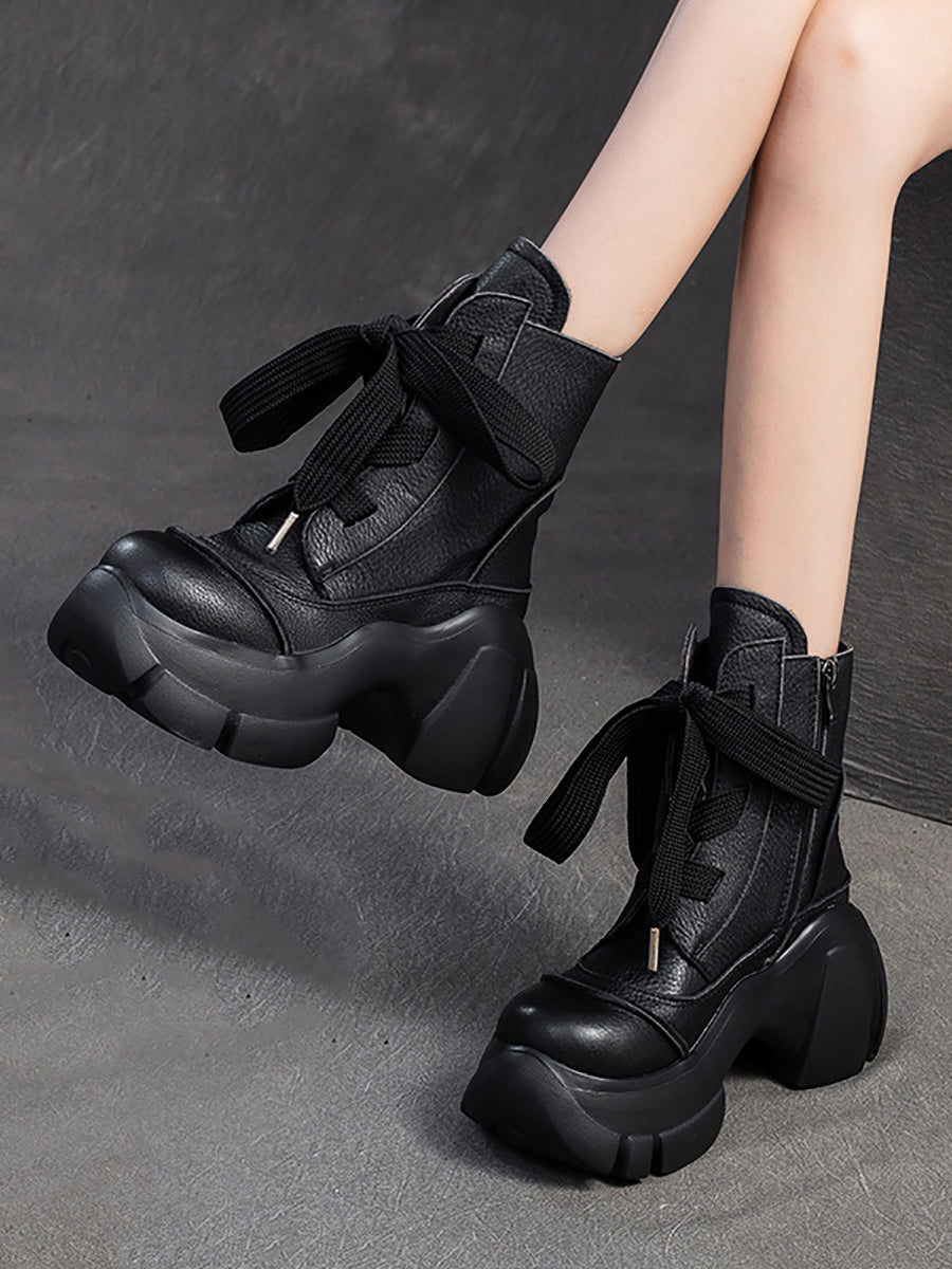 Women Winter Fashion Leather Fleece-lined Platform Boots