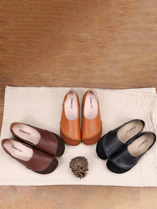 Women Summer Genuine Leather Spliced Flat Shoes