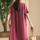 Women Summer Casual Solid Loose Polo Collar Linen Dress