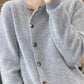 Women Autumn Solid Knit Wool Buttoned O-Neck Sweater