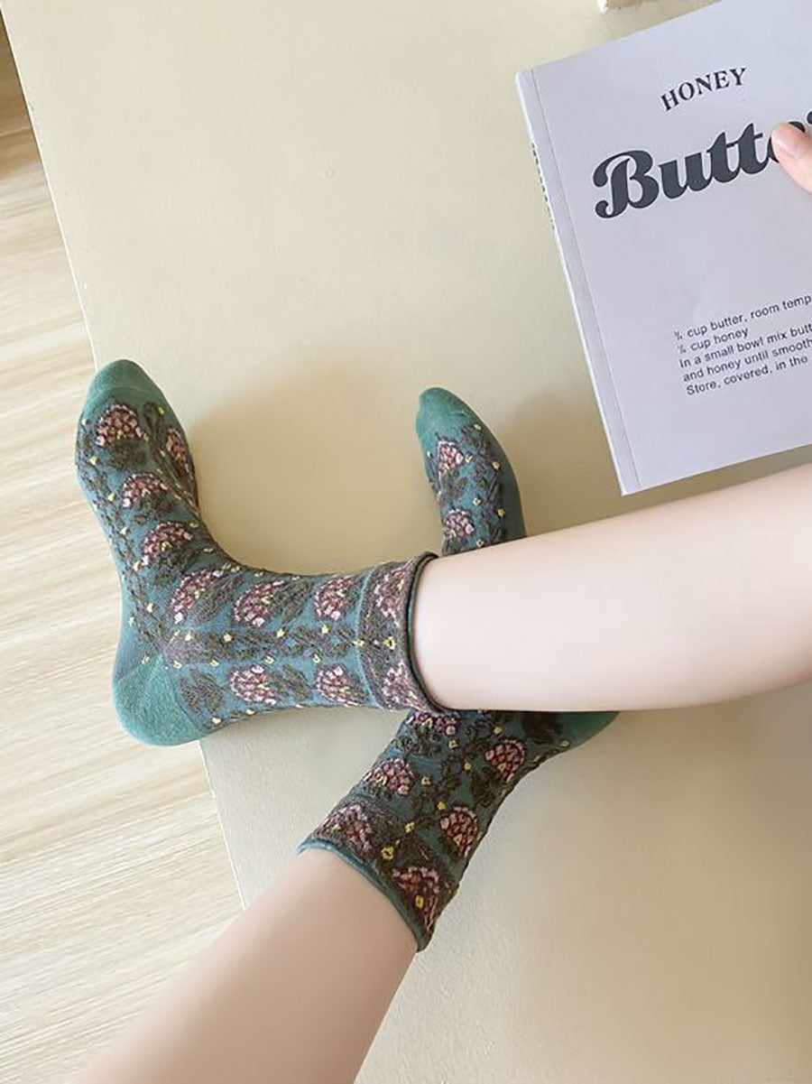 5 Pairs Women Artsy Flower Jacquard Socks