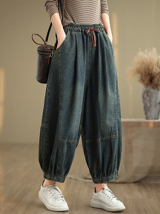 Women Autumn Vintage Denim Loose Harem Pants