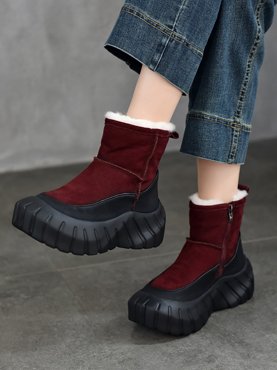 Women Winter Genuine Leather Fleece-lined Platform Boots