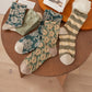 5 Pairs Women Artsy Flower Jacquard Cotton Socks