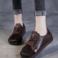 Women Retro Solid Leather Spliced Square Toe Strap Flat Shoes