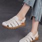 Women Summer Casual Leather Weave Solid Flat Shoes