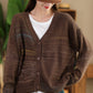 Women Autumn Artsy Colorful Knit V-Neck Cardigan Sweater