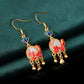 Women Ethnic Jade Cloisonne Enamel Earrings