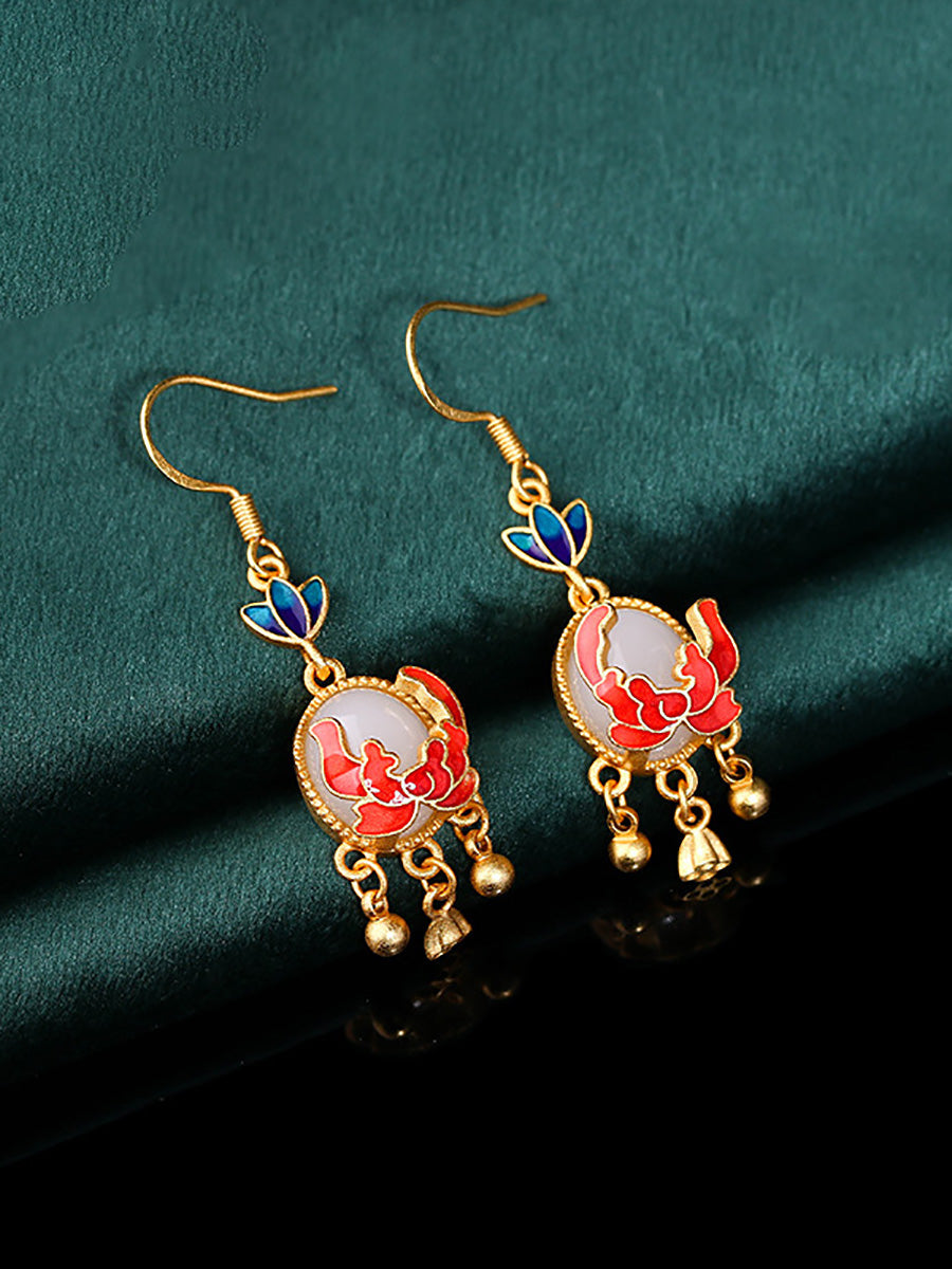 Women Ethnic Jade Cloisonne Enamel Earrings