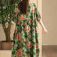 Women Summer Vintage Flower Linen Loose Dress