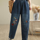 Women Autumn Artsy Embroidery Denim Harem Pants