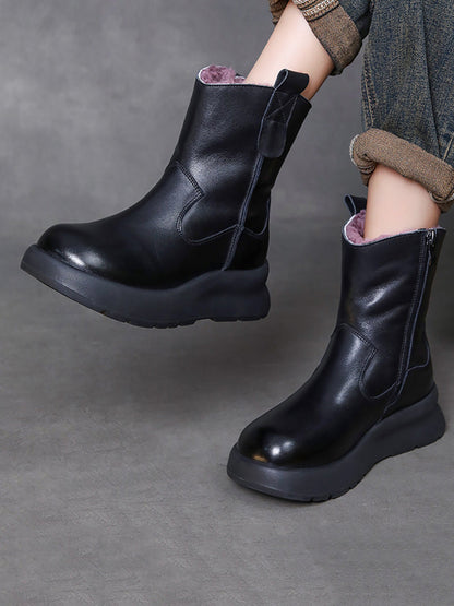 Women Winter Genuine Leather Fleece-lined Platform Boots