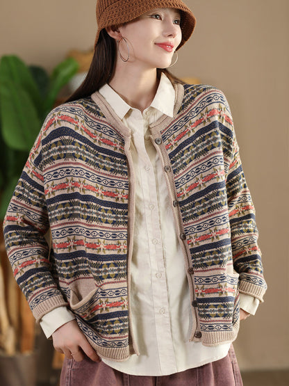 Women Autumn Cotton Knit Cardigan Sweater