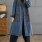 Women Autumn Worn Colorblock Denim Long Coat