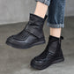 Women Vintage Soft Leather Spliced Flat Ankle Boots