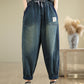 Women Casual Pockets Washed Denim Harem Pants