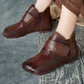 Women Artsy Leather Spliced Square Collar Ankle Boots