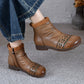 Women Vintage Leather Spliced Low Heel Ankle Boots