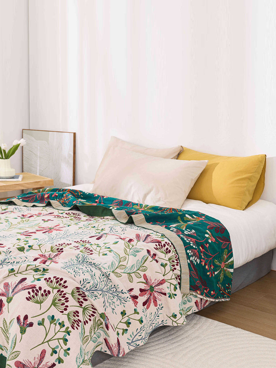 Multi-layer Cotton Flower Jacquard Bedcover Sofa Blanket