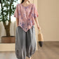 Women Summer Artsy Floral Shirred Ramie Shirt