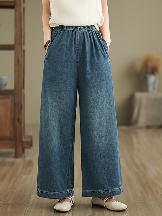 Women Artsy Summer Loose Denim Wide-leg Pants