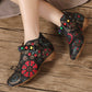 Women Ethnic Flower Embossing Leather Bead Low Heel Shoes