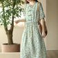 Women Summer Artsy Floral Button O-Neck Dress