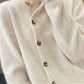 Women Autumn Solid Knit Wool Buttoned O-Neck Sweater