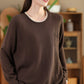 Women Autumn Casual Colorblock O-Neck Cotton Knit Blouse